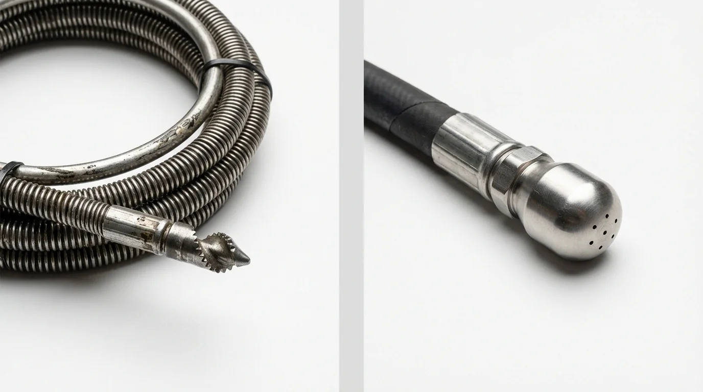 Drain snake cable and hydro jetting nozzle used for drain cleaning in Bowling Green, KY